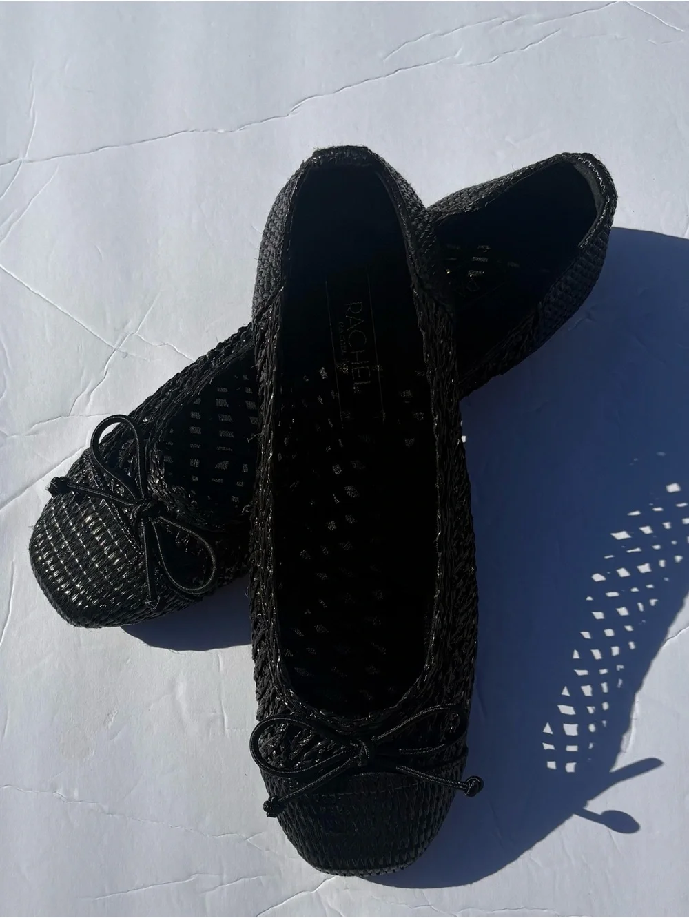 RACHEL Rachel Roy Black Woven Ballet Flat with Bow Accent